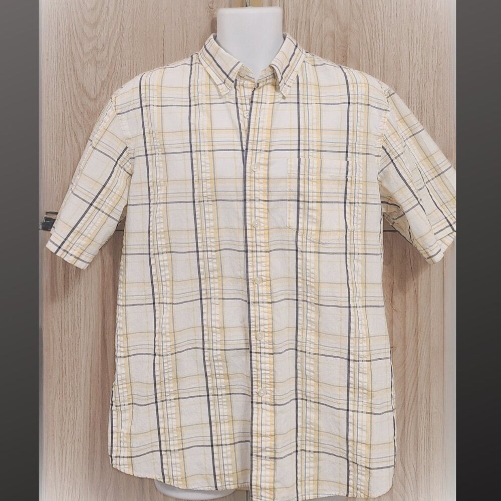 Arrow Classic Fit - Button-Down Shirt Men’s Med Yellow Blue Plaid Short Sleeve